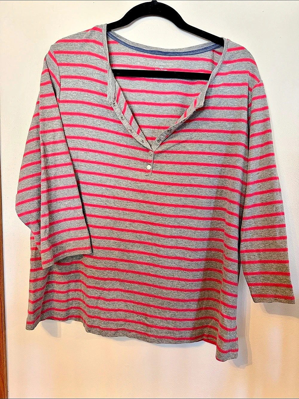 Croft & Barrow Striped Long Sleeve Top in Gray & Pink 3/4 sleeves